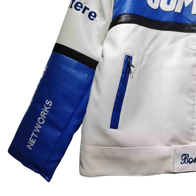 Blue and White Patterned COMPAQ Embroidered Leather Jacket 28702274