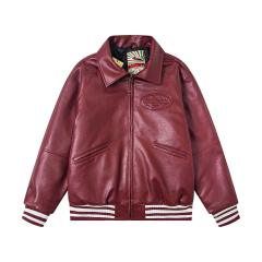 Wine Red Classic Embossed Hip-hop Leather Jacket 28635786