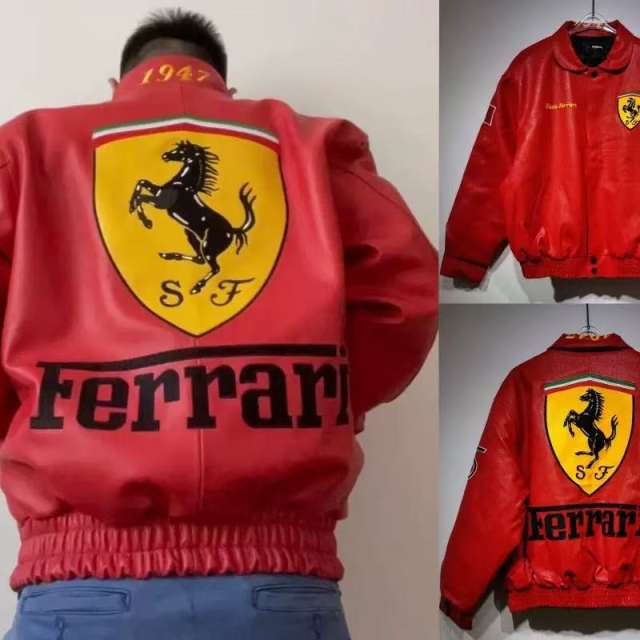 Ferrari Red Steed Embroidered Leather Jacket 28702275