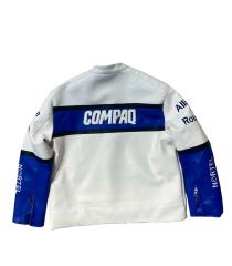 Blue and White Patterned COMPAQ Embroidered Leather Jacket 28702274