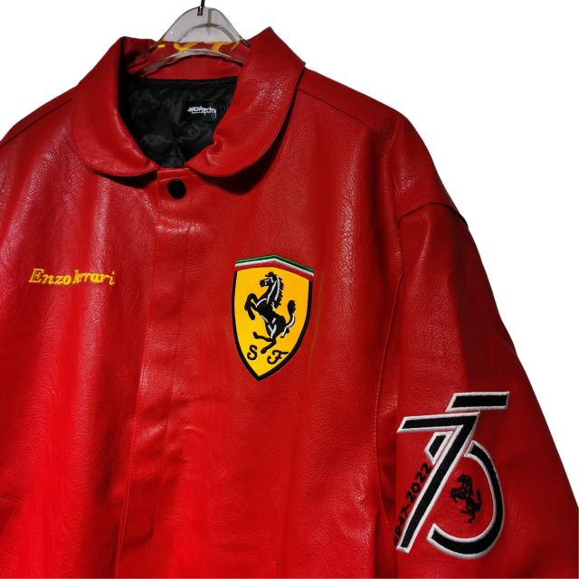 Ferrari Red Steed Embroidered Leather Jacket 28702275