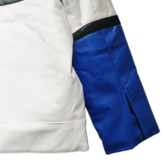 Blue and White Patterned COMPAQ Embroidered Leather Jacket 28702274