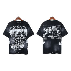 Patterned Letter Print Washed Distressed Reverse-Stitch Tee 2 colors 28559321