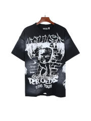 Patterned Letter Print Washed Distressed Reverse-Stitch Tee 2 colors 28559321