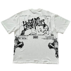 Patterned Letter Print Washed Distressed Reverse-Stitch Tee 2 colors 28559321