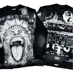 Parody Statue Print Washed Version Distressed LongSleeve T-Shirt 28620247