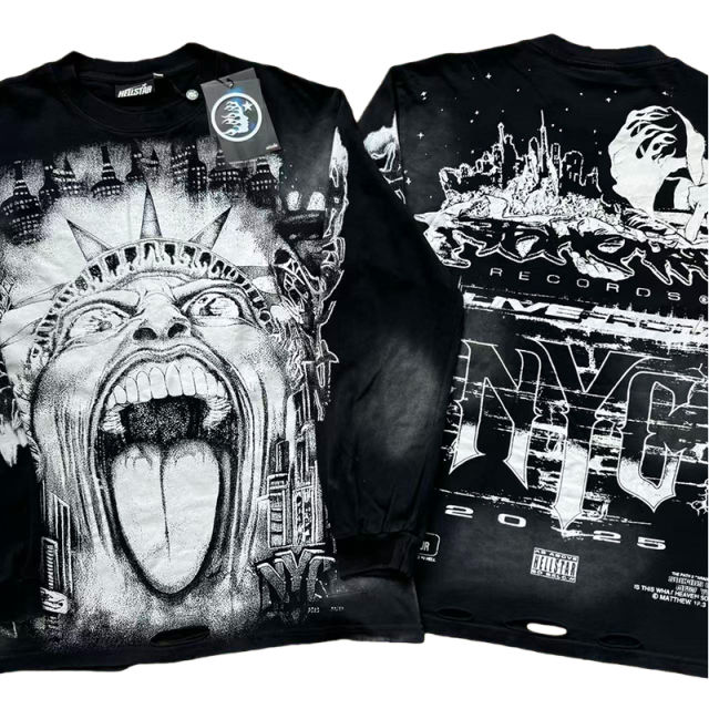 Parody Statue Print Washed Version Distressed LongSleeve T-Shirt 28620247