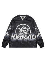 Skull Flame Print Mesh Long Sleeve T-Shirt 28493225
