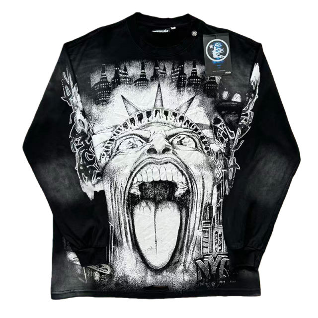 Parody Statue Print Washed Version Distressed LongSleeve T-Shirt 28620247