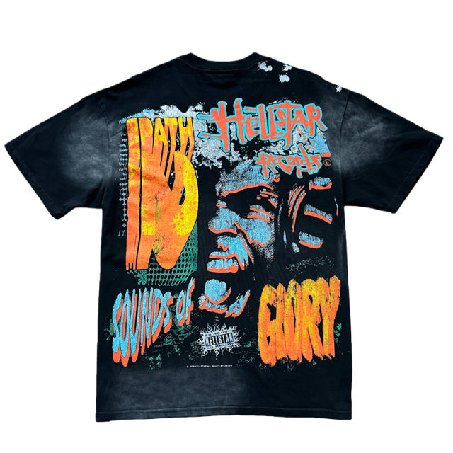 Color Rhinestone Letter Portrait Print Washed Version Tee 28636654