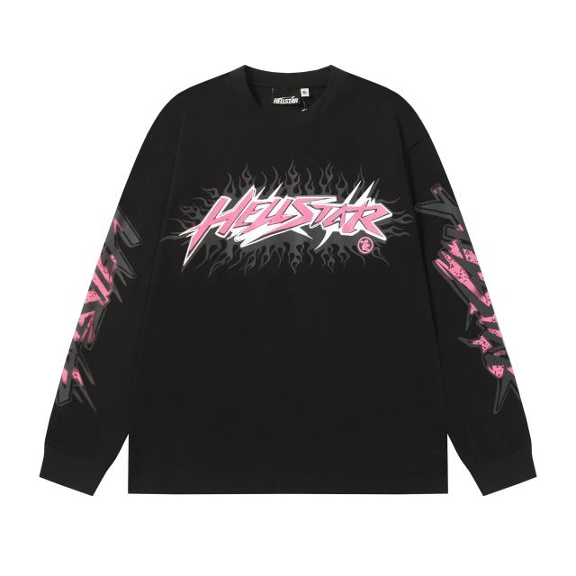 Pink Logo Black Flame Print Long Sleeve T-Shirt 2 colors 28704411