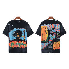 Color Rhinestone Letter Portrait Print Washed Version Tee 28636654
