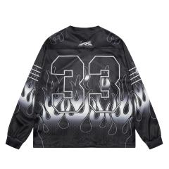 Skull Flame Print Mesh Long Sleeve T-Shirt 28493225