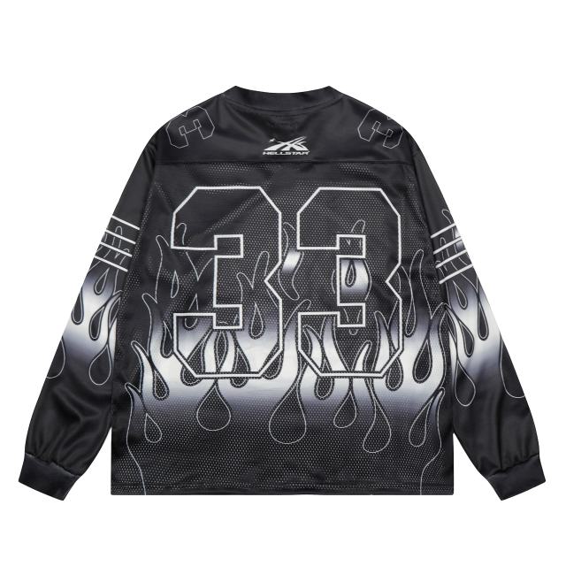 Skull Flame Print Mesh Long Sleeve T-Shirt 28493225