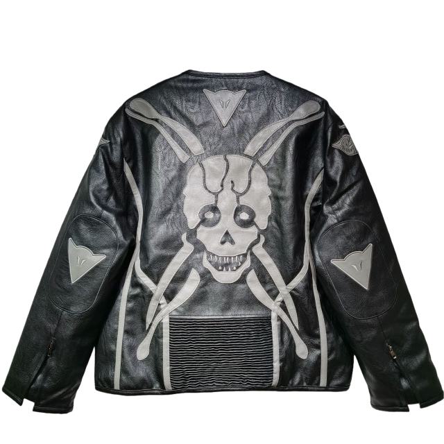 Demon Skull Embroidery Motorcycle Leather Jacket 28630928