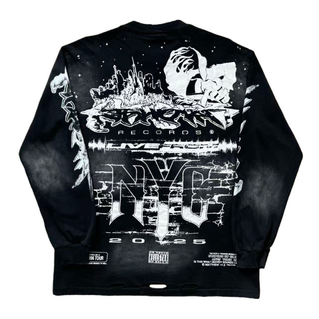 Parody Statue Print Washed Version Distressed LongSleeve T-Shirt 28620247