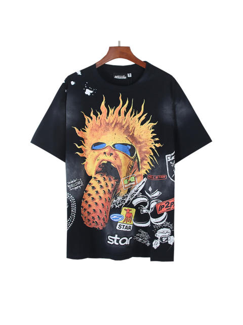 Rhinestone Letter Explosion Hairstyle Large Tongue Print Washed Version Tee 28636656