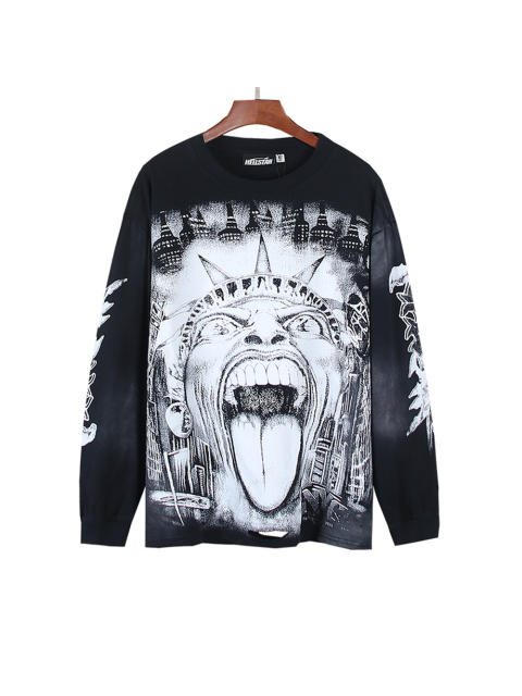 Parody Statue Print Washed Version Distressed LongSleeve T-Shirt 28620247