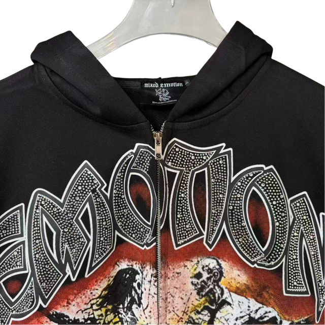 Skeleton Last Dance Rhinestone Print Zipper Hoodie 28700558