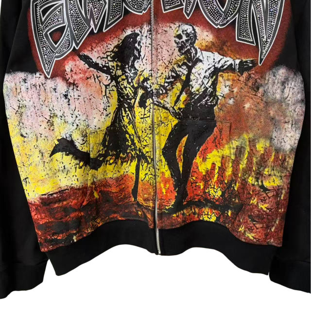 Skeleton Last Dance Rhinestone Print Zipper Hoodie 28700558