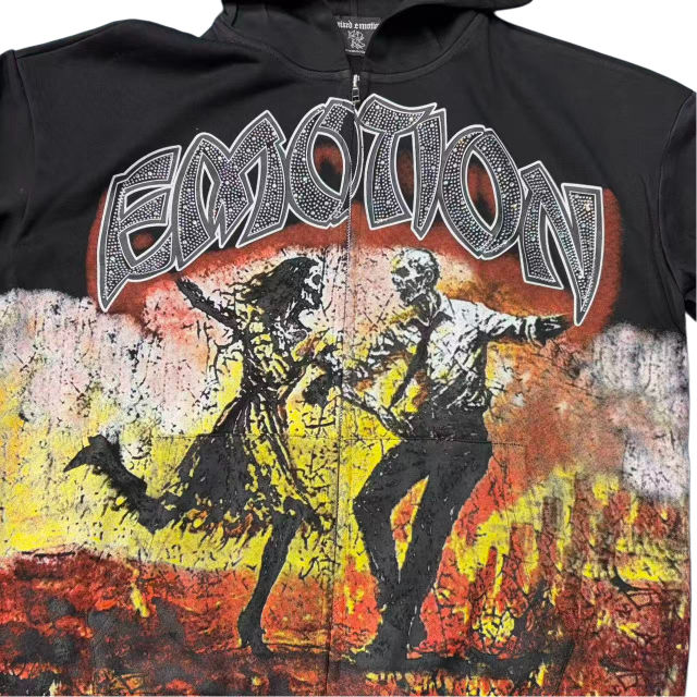 Skeleton Last Dance Rhinestone Print Zipper Hoodie 28700558