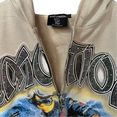 Rhinestone Skateboard Print Zipper Hoodie 28700560