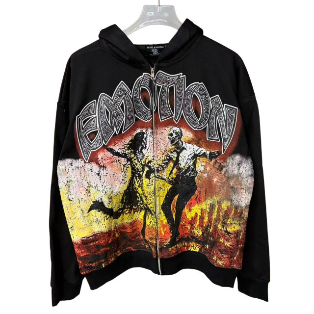 Skeleton Last Dance Rhinestone Print Zipper Hoodie 28700558