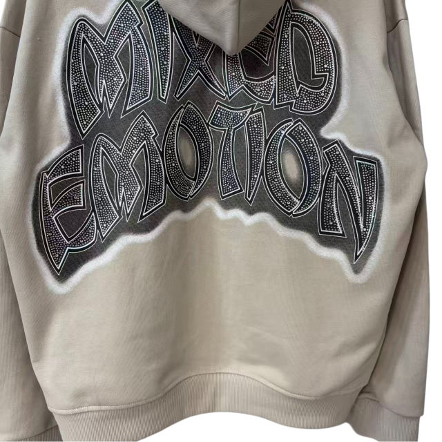 Rhinestone Skateboard Print Zipper Hoodie 28700560