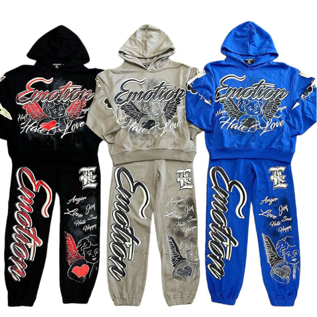 Street Graffiti Print Hoodie & Pants Set 3 colors 28594833