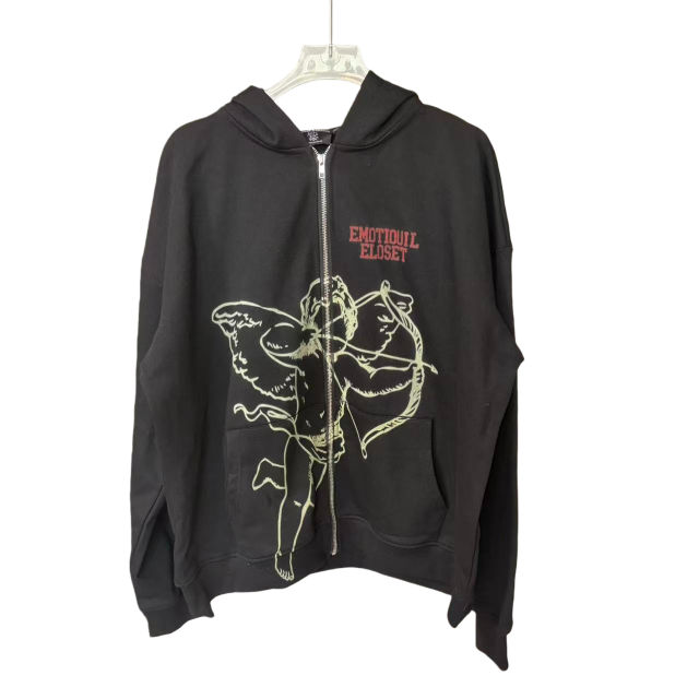 Angel Red Letter Print Zipper Hoodie 28599042