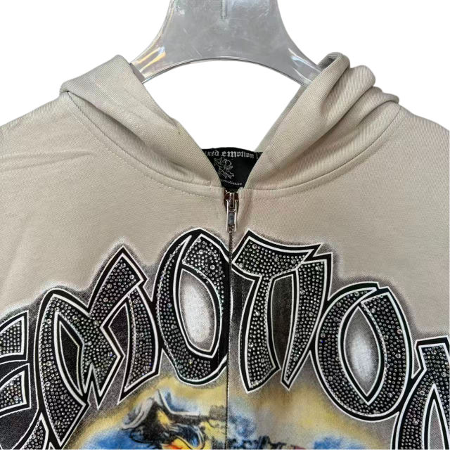 Rhinestone Skateboard Print Zipper Hoodie 28700560