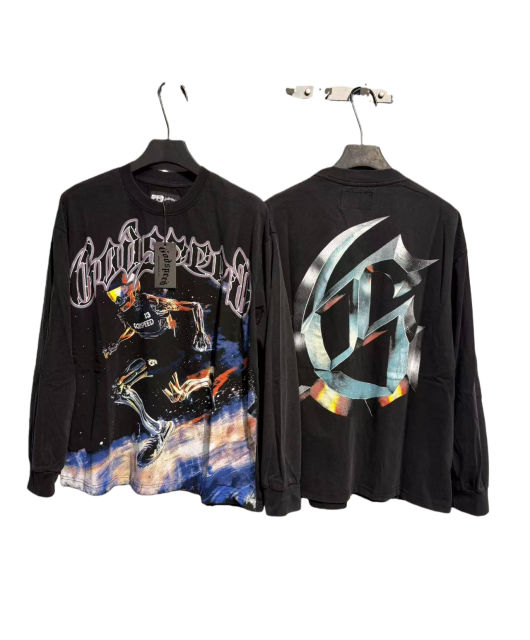Skeleton Skate Print Washed Versiion Long Sleeve T-Shirt 2 colors 28691920