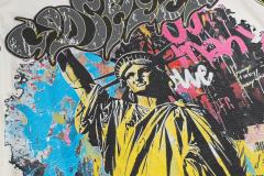 Statue of Liberty Graffiti Letter Print Washed Version Long Sleeve T-Shirt 3 colors 28702248