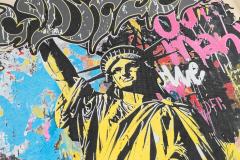 Statue of Liberty Graffiti Letter Print Washed Version Long Sleeve T-Shirt 3 colors 28702248
