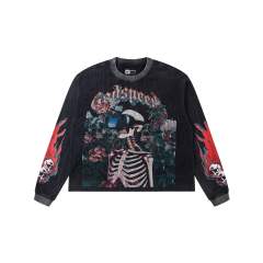Skeleton with VR Glasses Printed Washed Version Long-Sleeve T-Shirt 2 colors 28512646