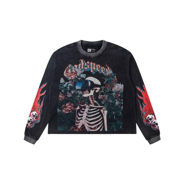 Skeleton with VR Glasses Printed Washed Version Long-Sleeve T-Shirt 2 colors 28512646