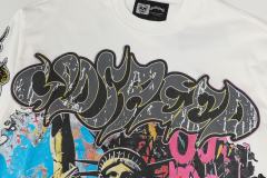 Statue of Liberty Graffiti Letter Print Washed Version Long Sleeve T-Shirt 3 colors 28702248