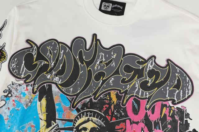 Statue of Liberty Graffiti Letter Print Washed Version Long Sleeve T-Shirt 3 colors 28702248