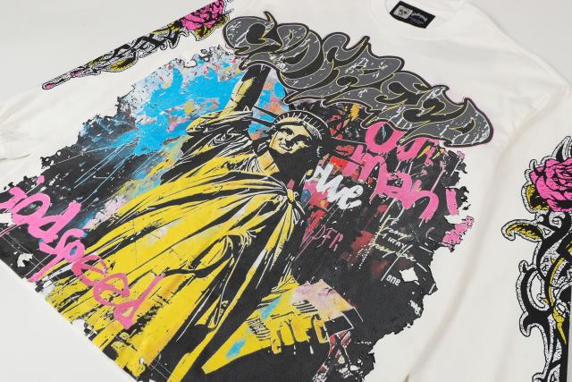 Statue of Liberty Graffiti Letter Print Washed Version Long Sleeve T-Shirt 3 colors 28702248