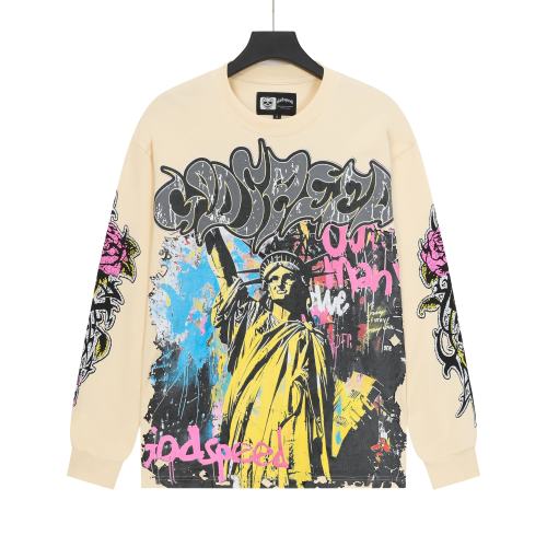 Statue of Liberty Graffiti Letter Print Washed Version Long Sleeve T-Shirt 3 colors 28702248