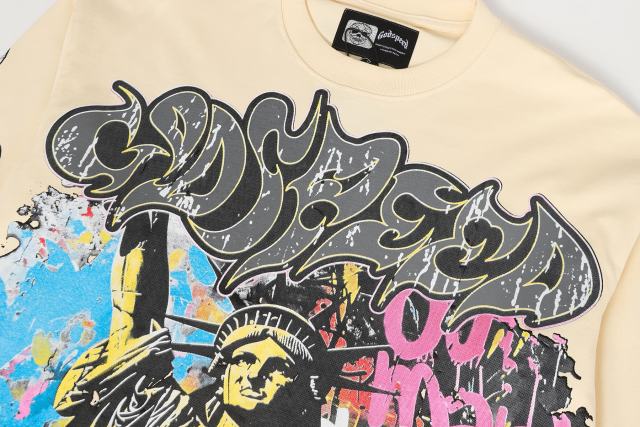 Statue of Liberty Graffiti Letter Print Washed Version Long Sleeve T-Shirt 3 colors 28702248