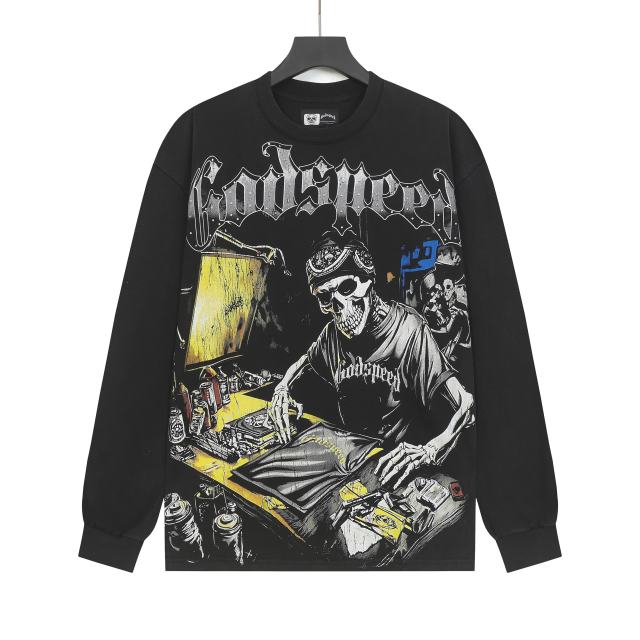 Skeleton Screen-Printed Clothing Washed Version Long Sleeve T-Shirt 2 colors 28691923