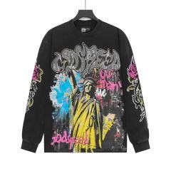Statue of Liberty Graffiti Letter Print Washed Version Long Sleeve T-Shirt 3 colors 28702248