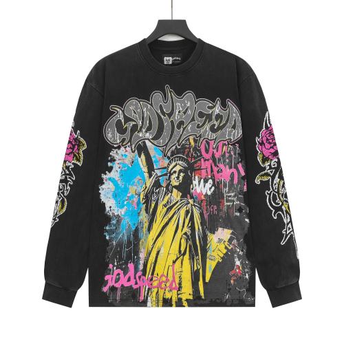 Statue of Liberty Graffiti Letter Print Washed Version Long Sleeve T-Shirt 3 colors 28702248