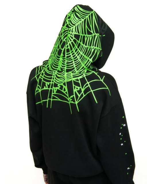 1:1 quality version Green Spider Web Printed Hoodie & Pants Set 28692914