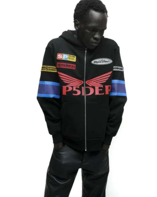 1:1 quality version Embroidered Motorcycle Label Zipper Hoodie 28710764