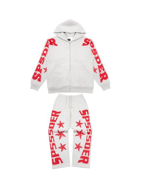 1:1 quality version Red Letter Print Zipper Hoodie & Pants Set 28692870