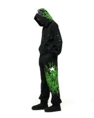 1:1 quality version Green Spider Web Printed Hoodie & Pants Set 28692914