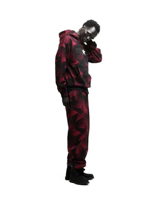 1:1 quality version Black Web Red Line Checkered Hoodie & Pants Set 28631071