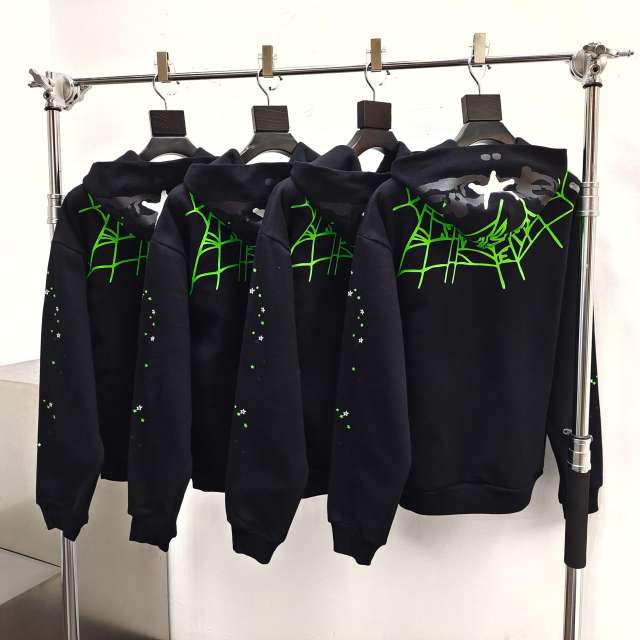 1:1 quality version Green Spider Web Printed Hoodie & Pants Set 28692914